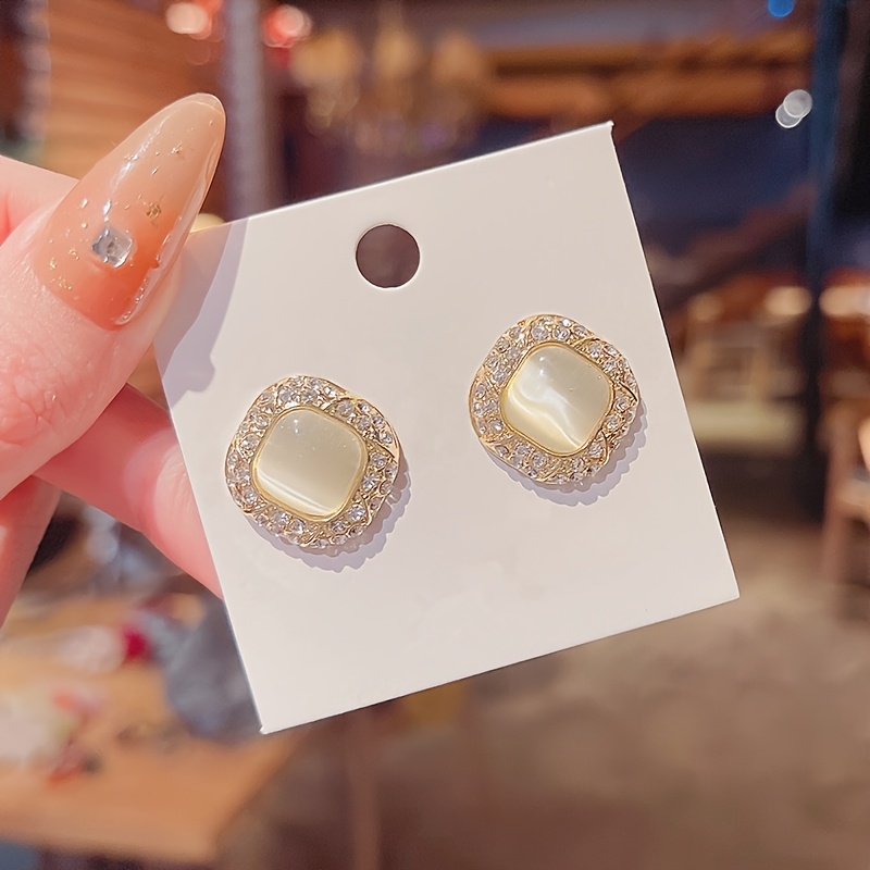 Square Rhinestone Earrings 925 Silver Post Studs